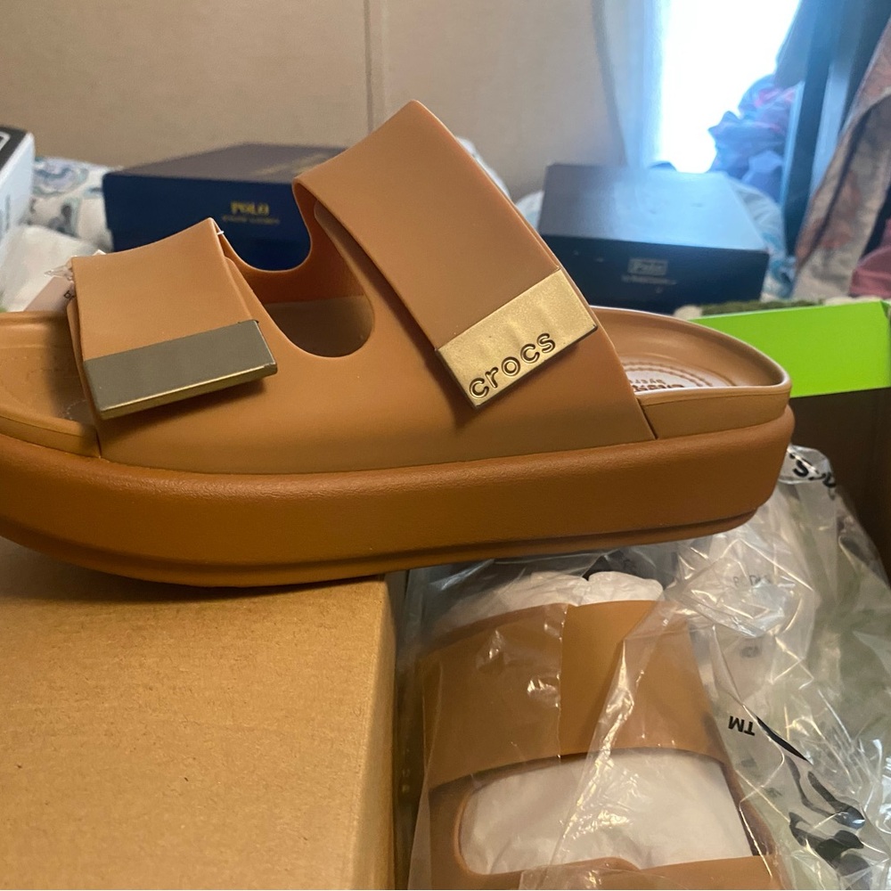 CROCS Tan Comfort Sandals with Smooth Finish